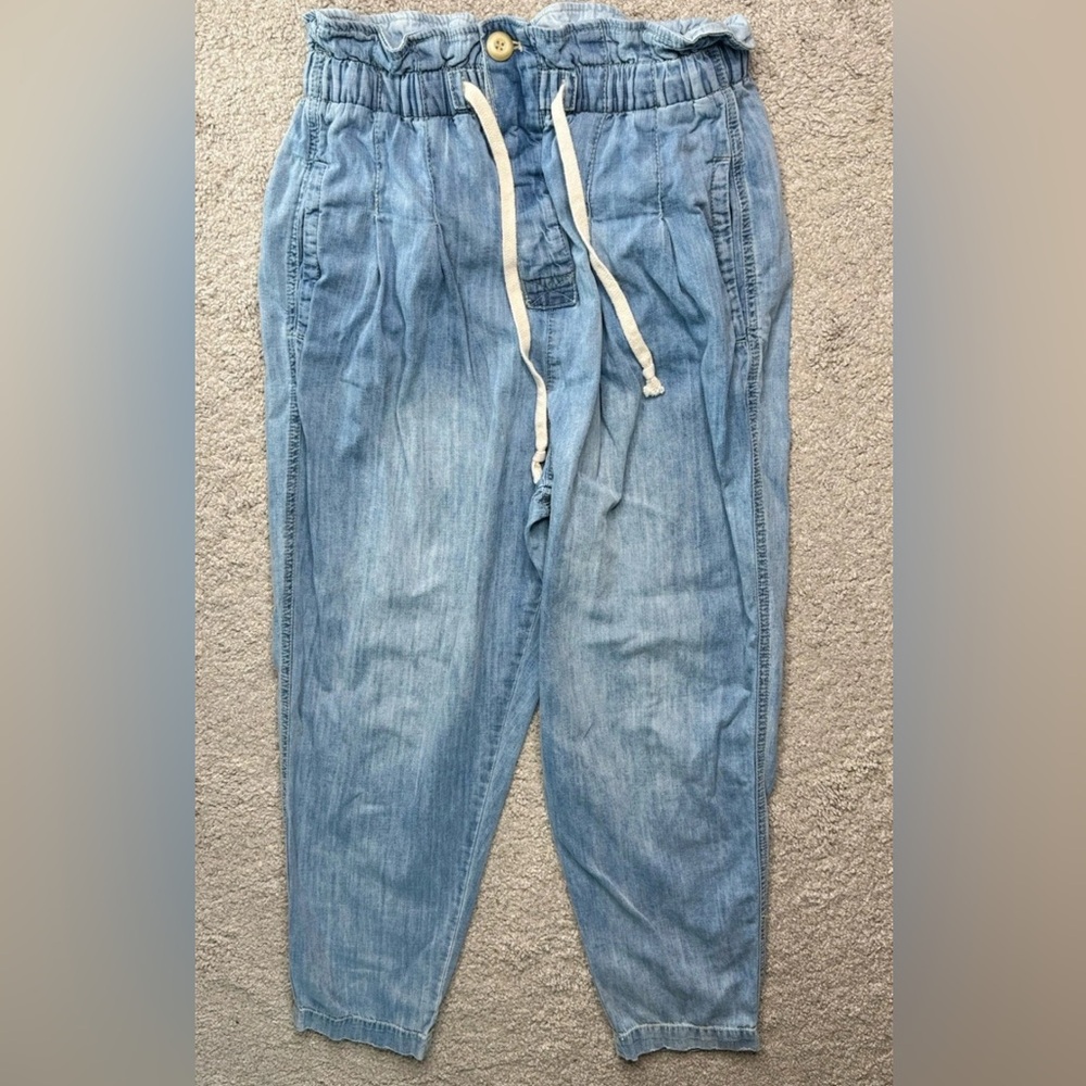 Free People Pleated Light Blue Jogger Jeans w Drawstring Waist Boho Pants Size S - Picture 2 of 6